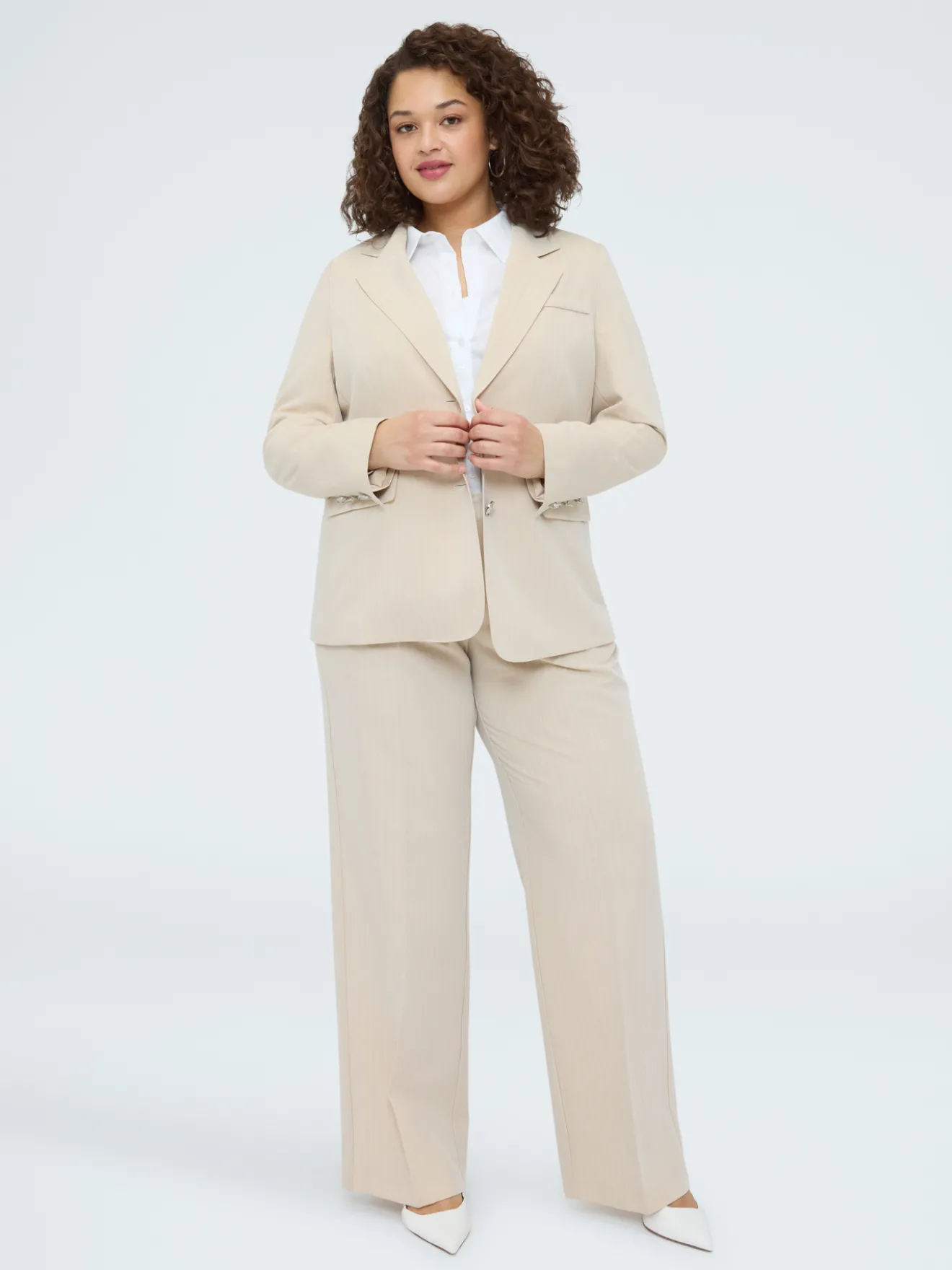 Blazer effetto gessato con bottoni gioiello