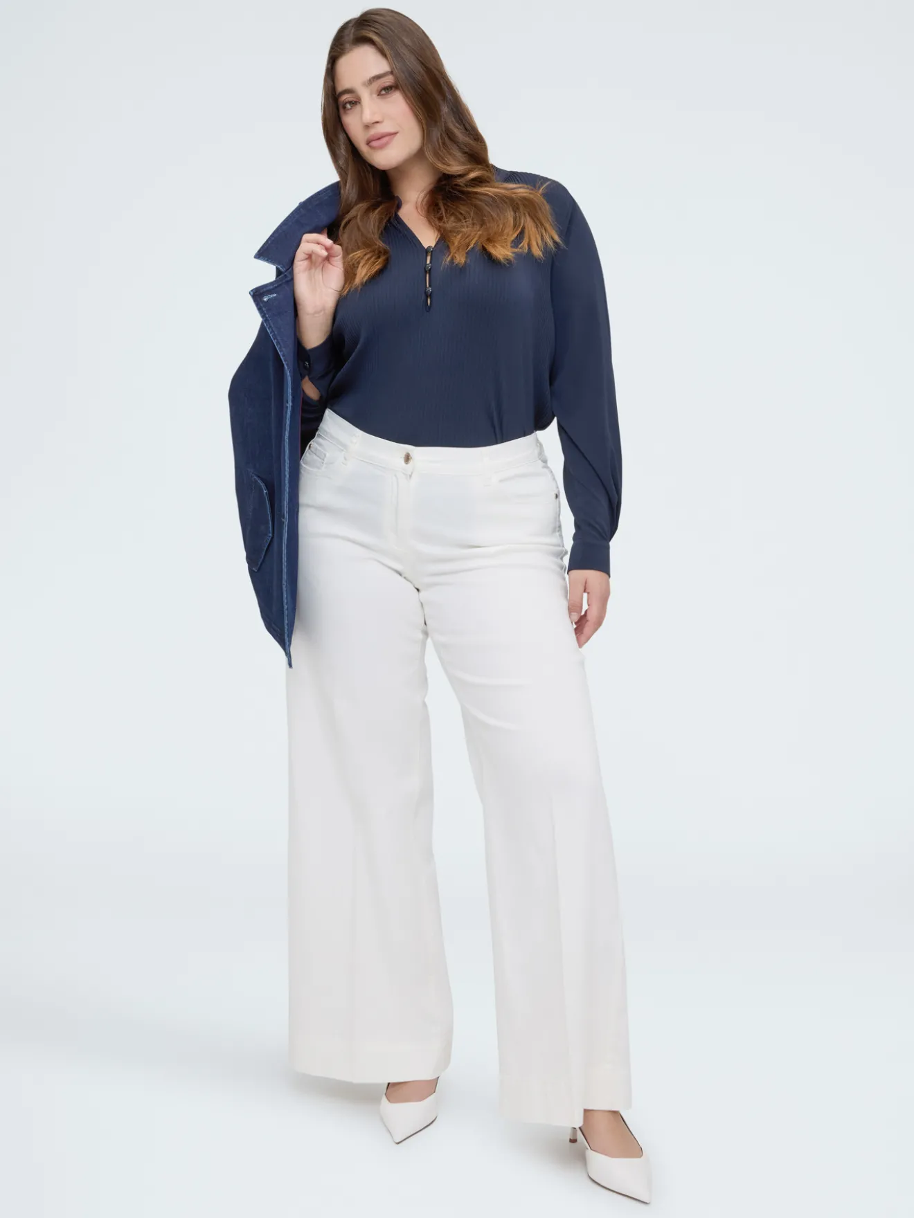 Blusa in jersey plissé con bottoni