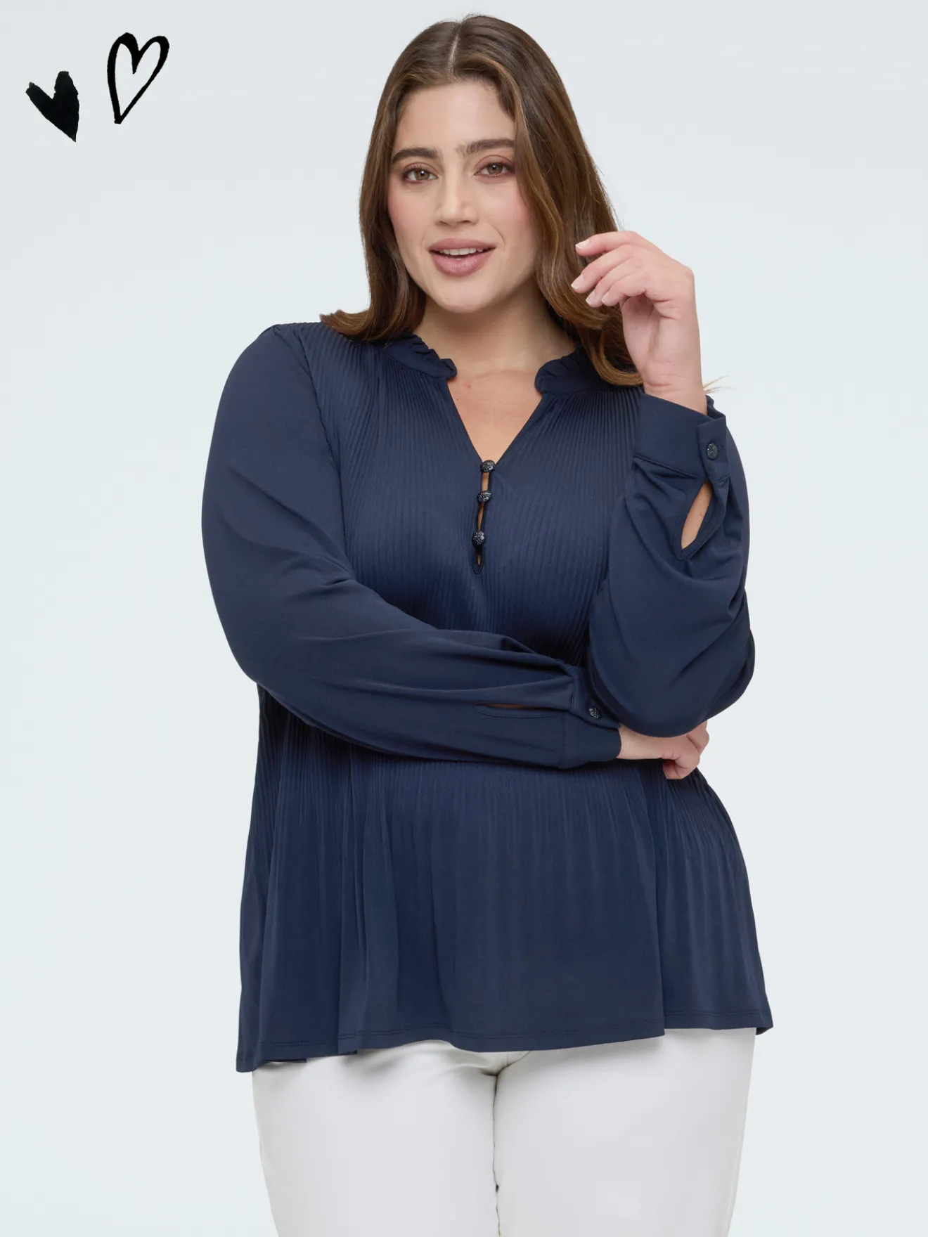 Blusa in jersey plissé con bottoni