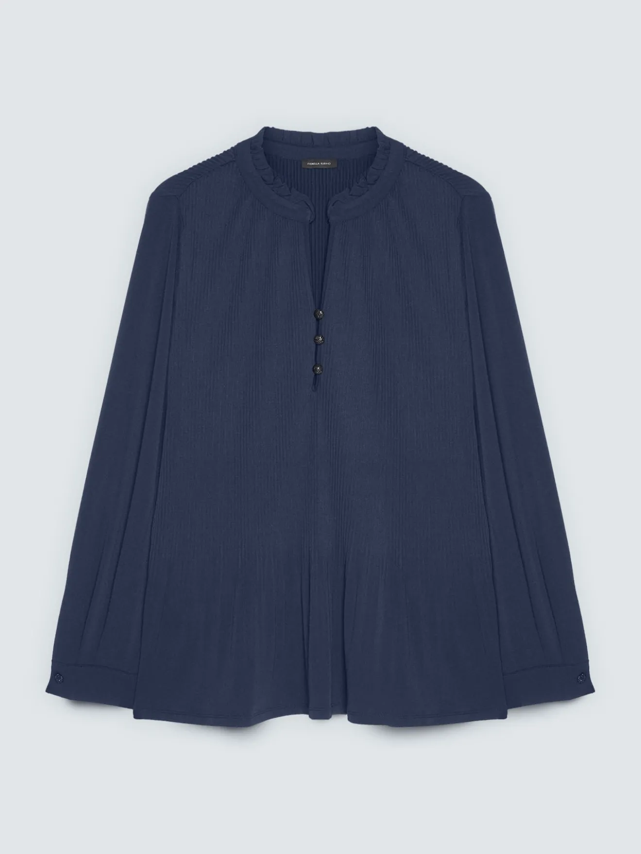 Blusa in jersey plissé con bottoni