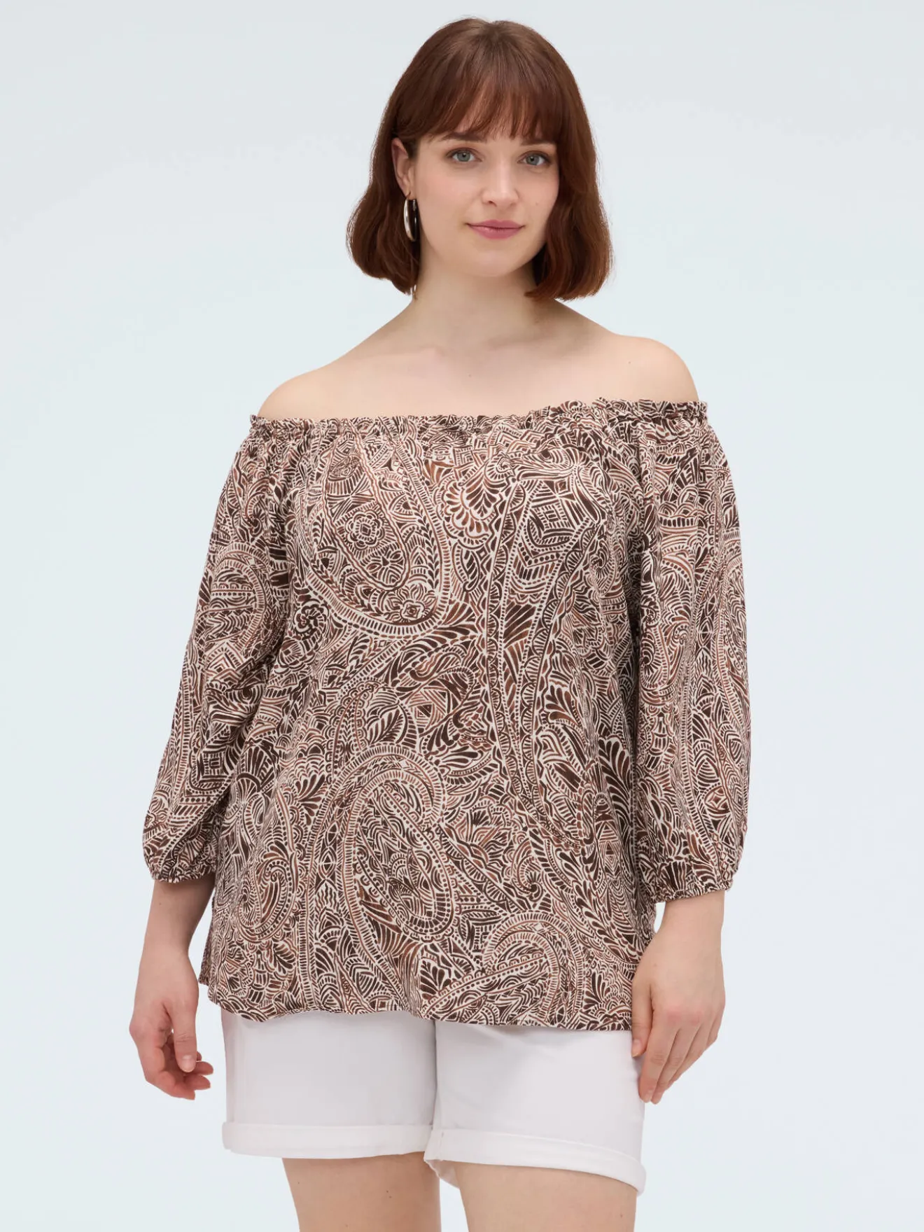 Blusa off shoulders con stampa