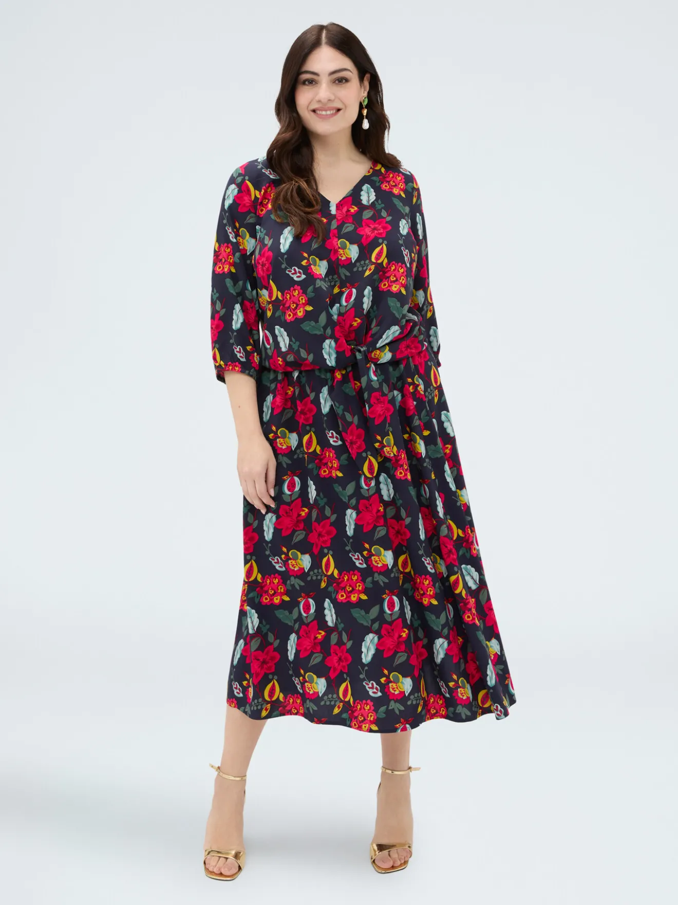 Blusa stampa floreale in viscosa con nodo