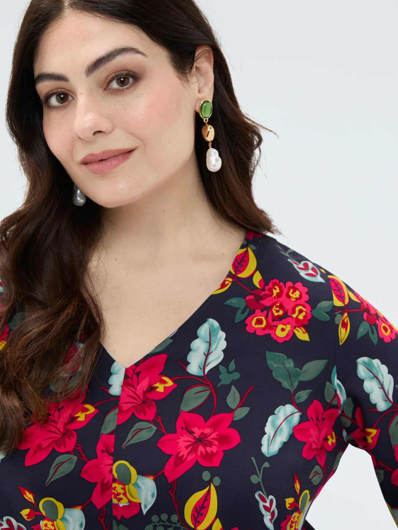 Blusa stampa floreale in viscosa con nodo