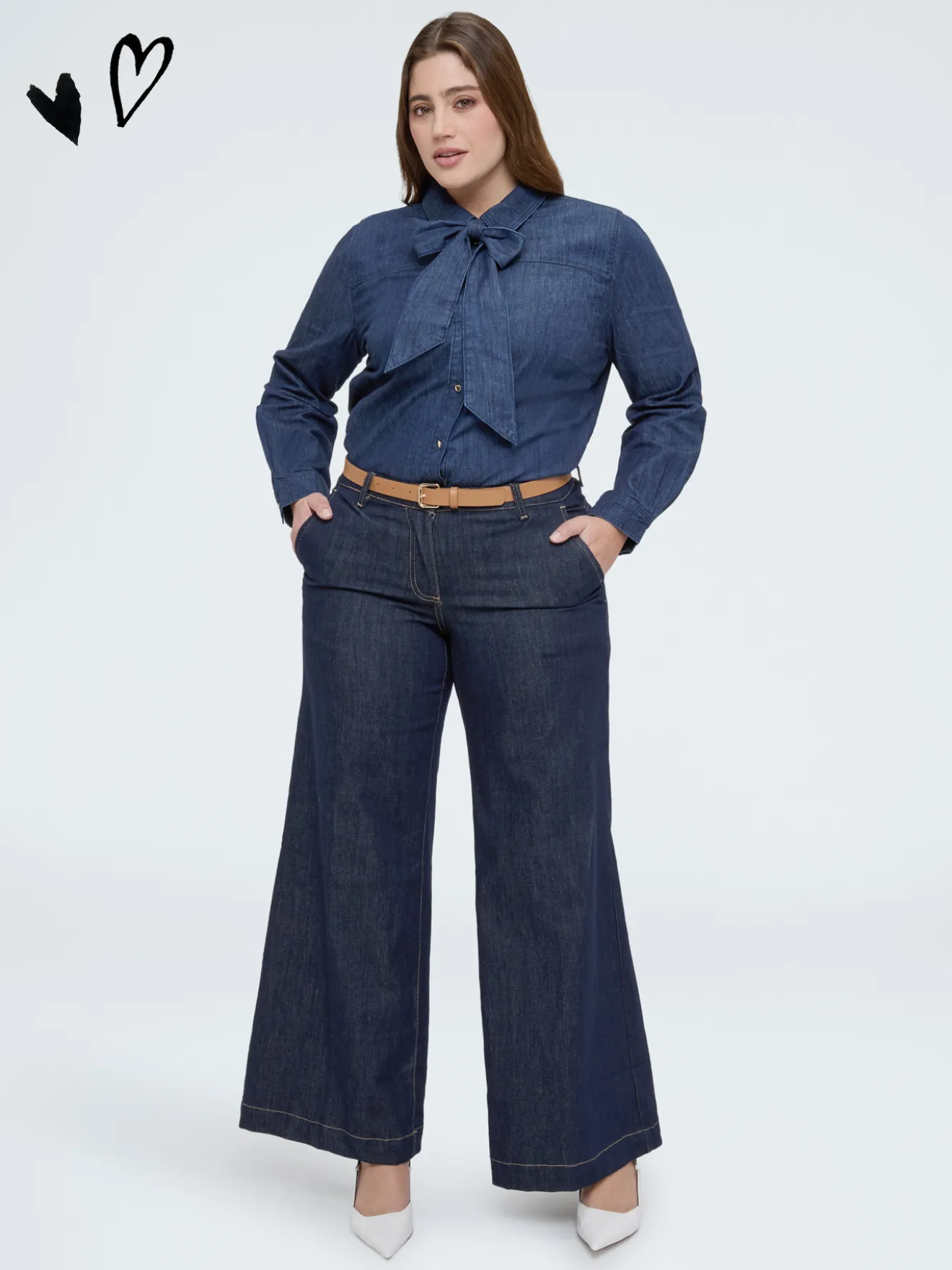 Camicia in denim con fiocco/cravatta