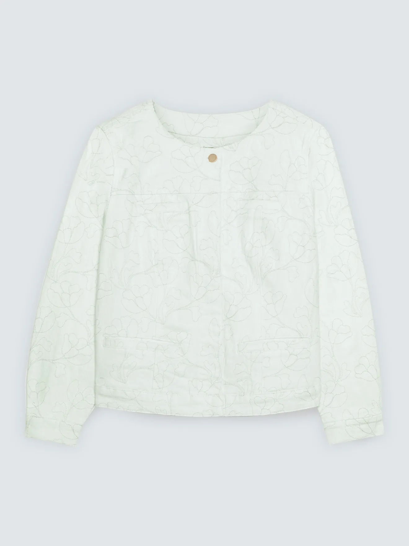 Giacca in denim bianco con ricamo floreale