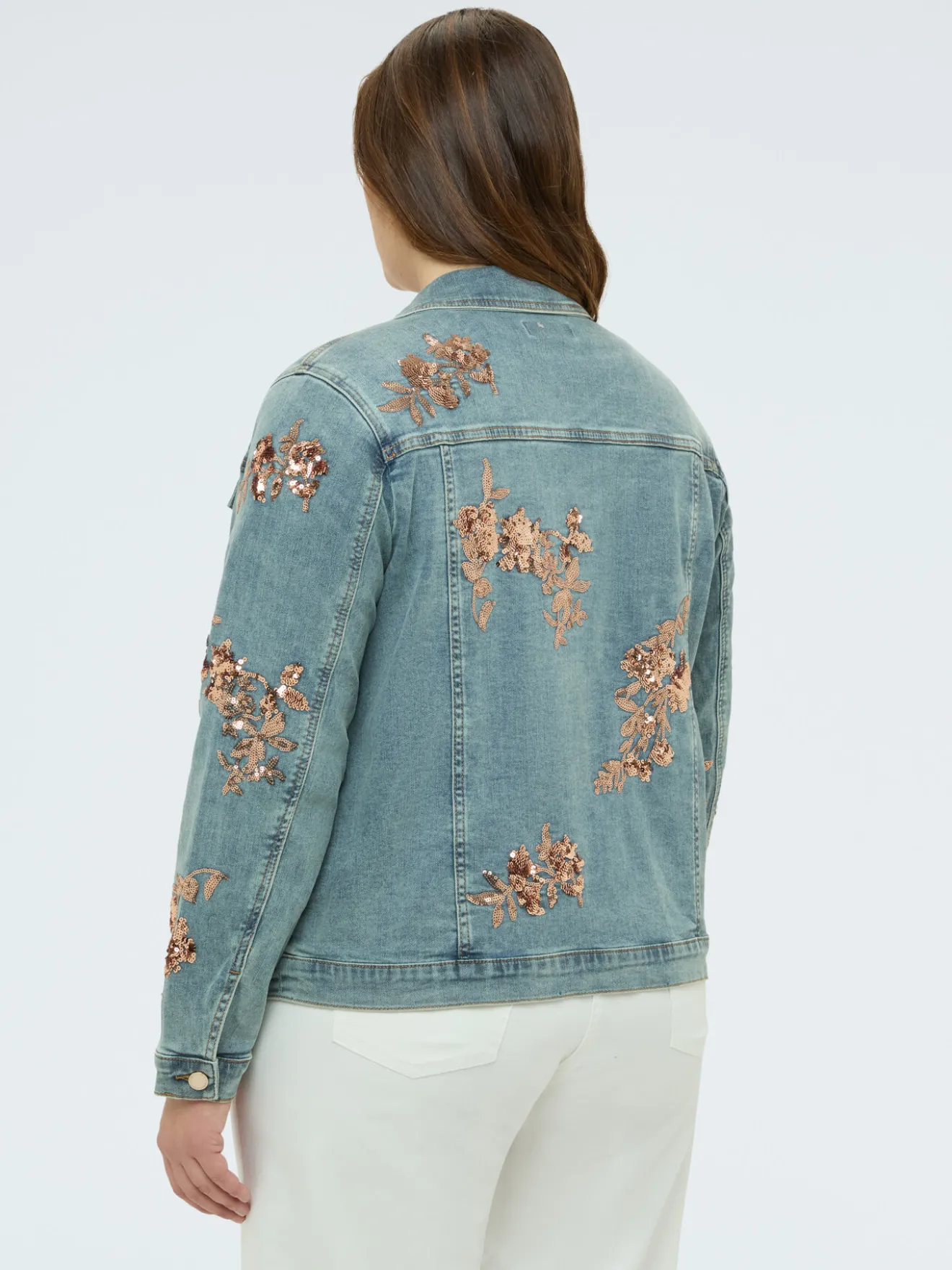 Giacca in denim con ricami floreali in paillettes