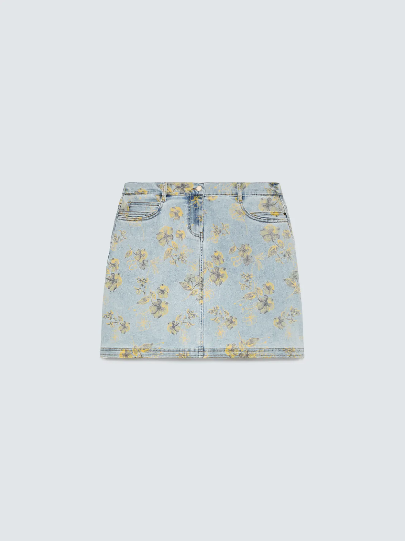 Minigonna in denim con stampa floreale