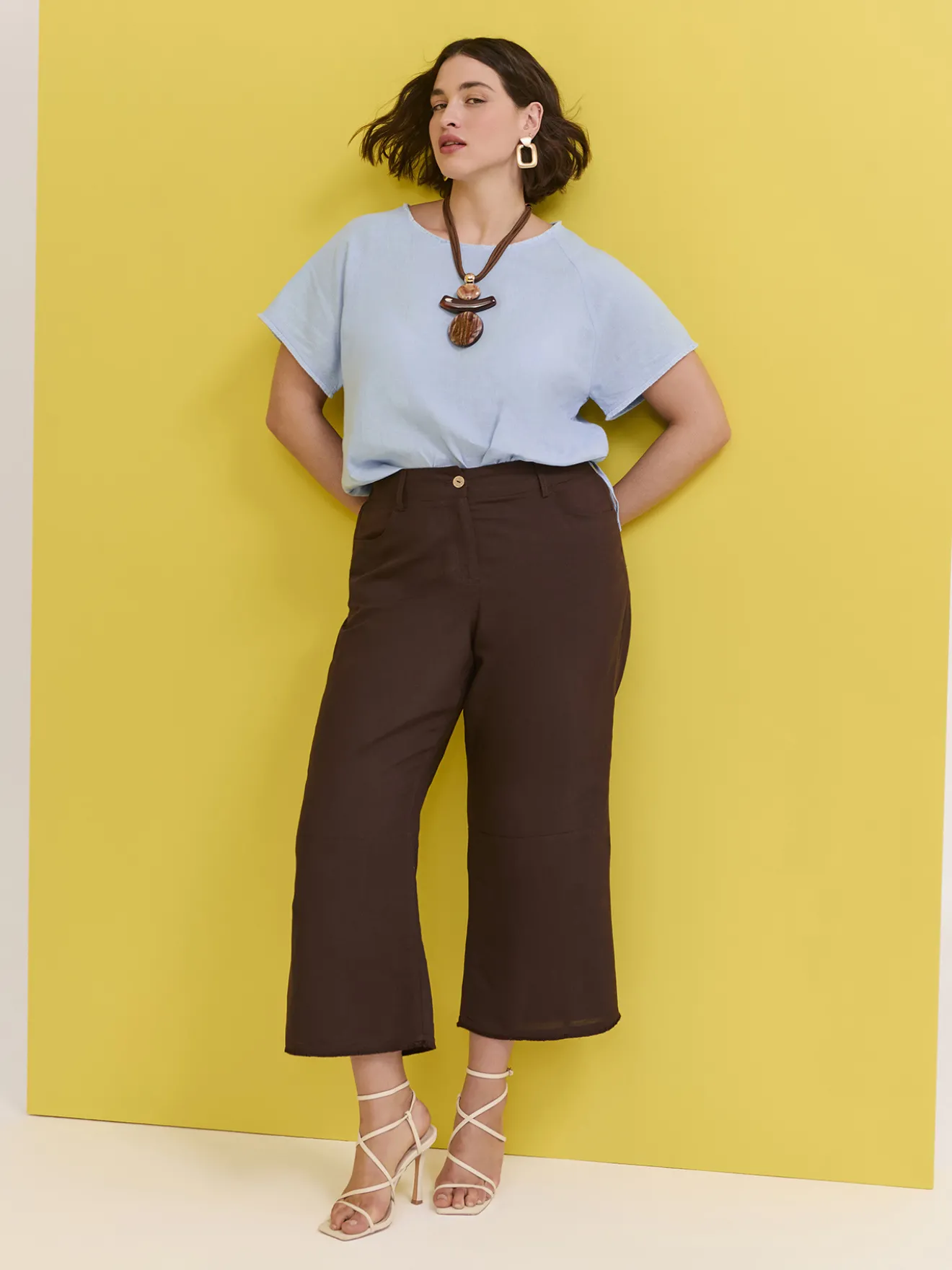 Pantaloni in misto lino e viscosa