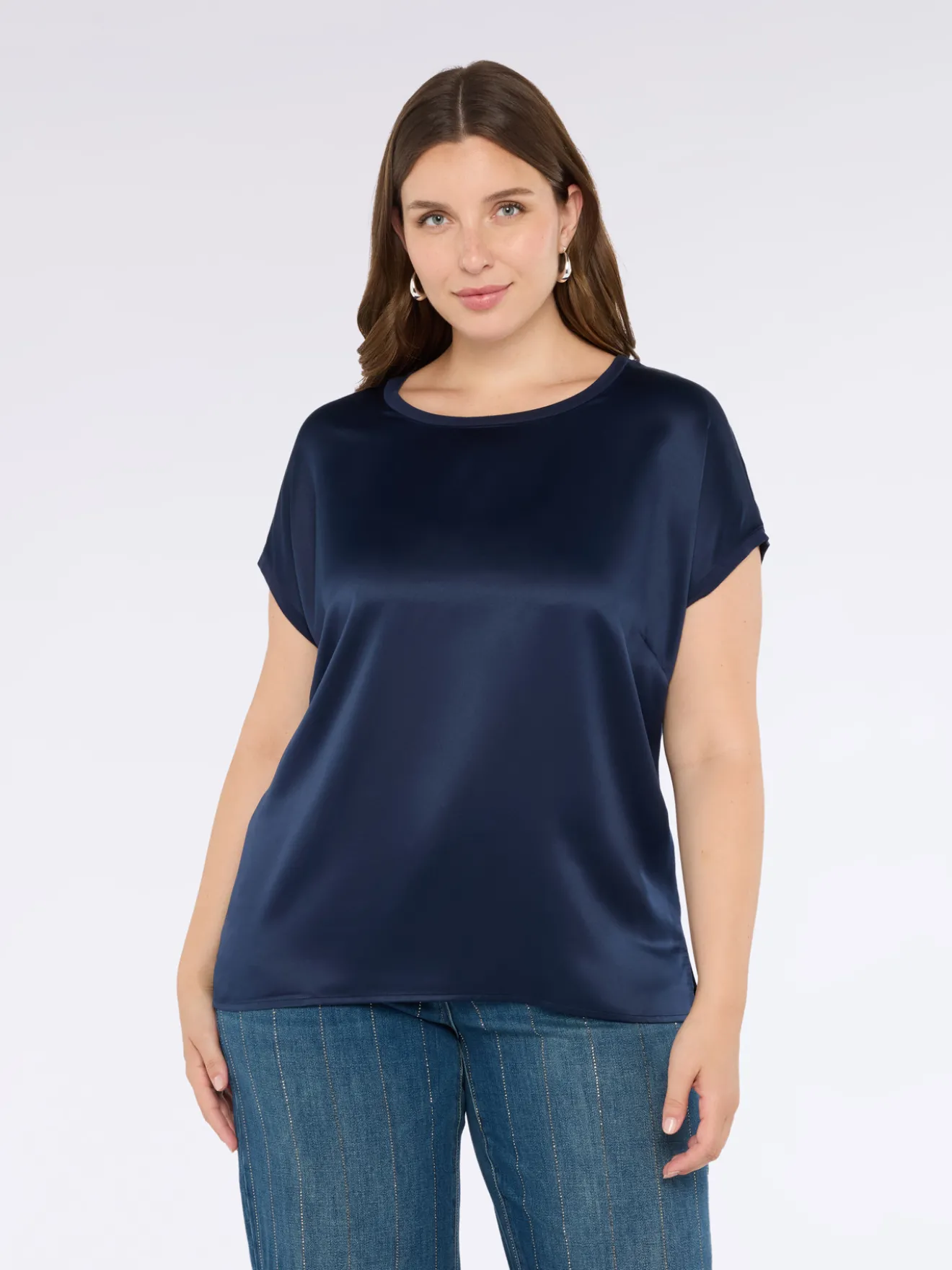T-shirt bimaterica con scollo tondo