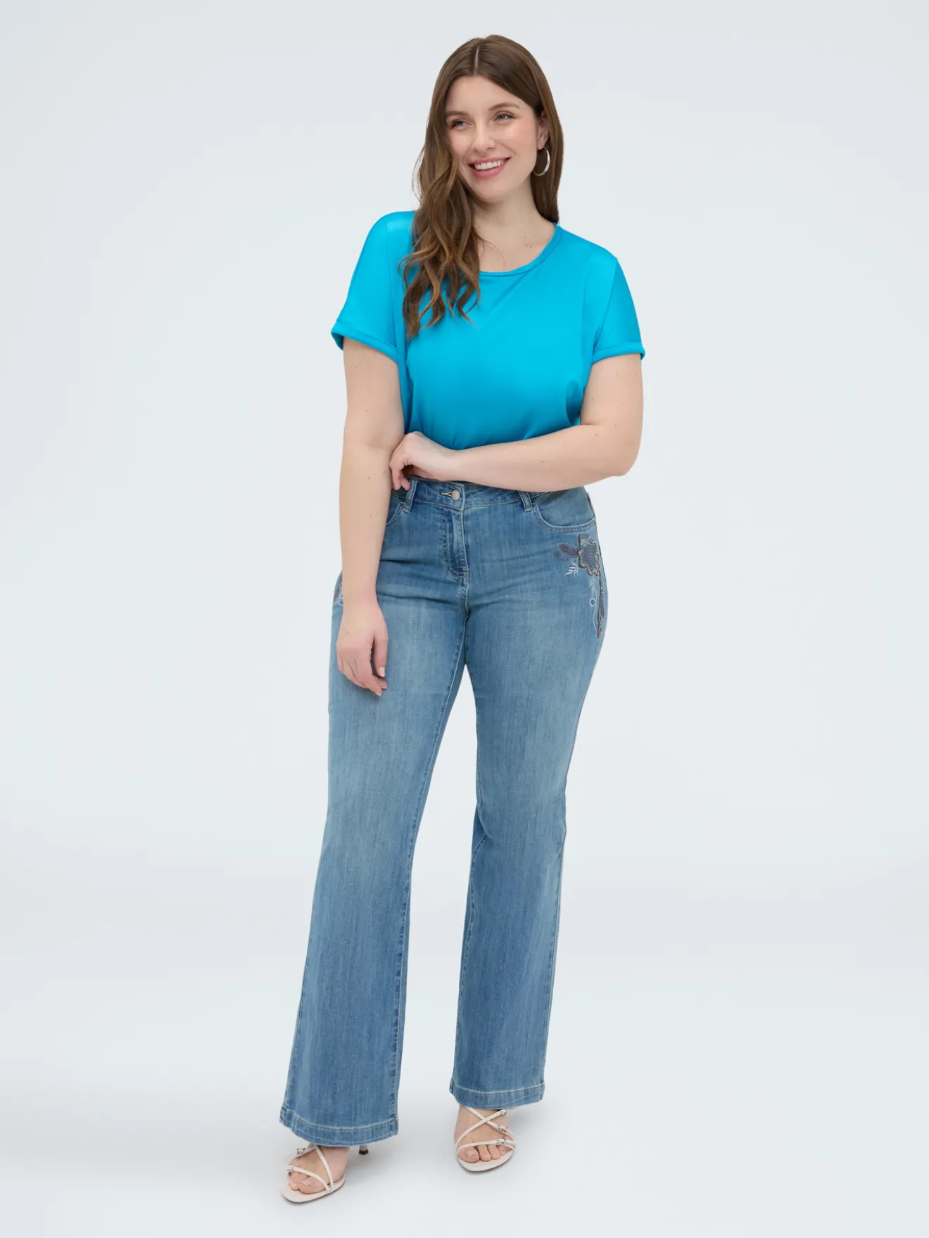 T-shirt bimaterica con scollo tondo