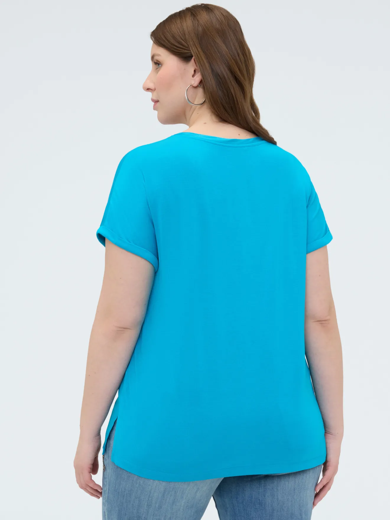 T-shirt bimaterica con scollo tondo