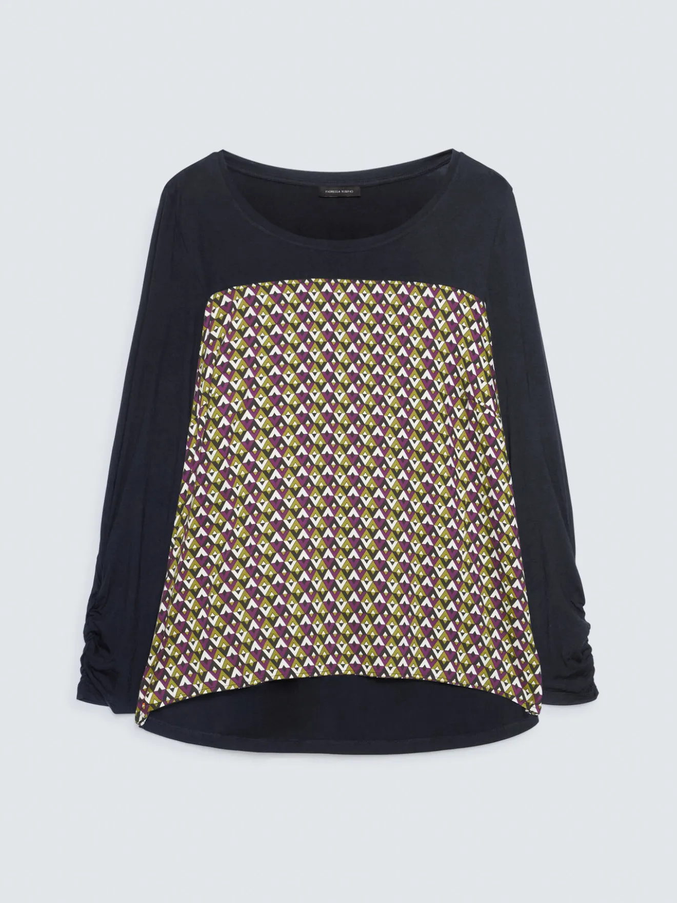 T-shirt bimaterica con stampa optical