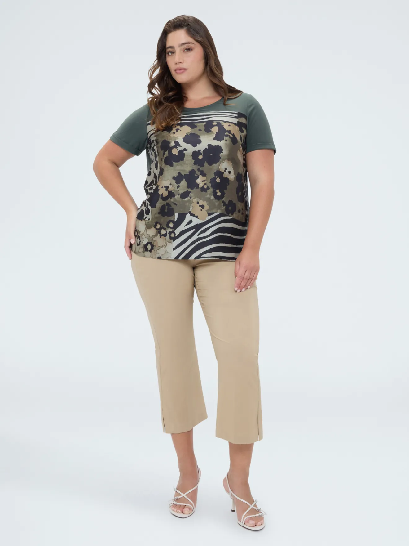 T-shirt bimaterica con stampa