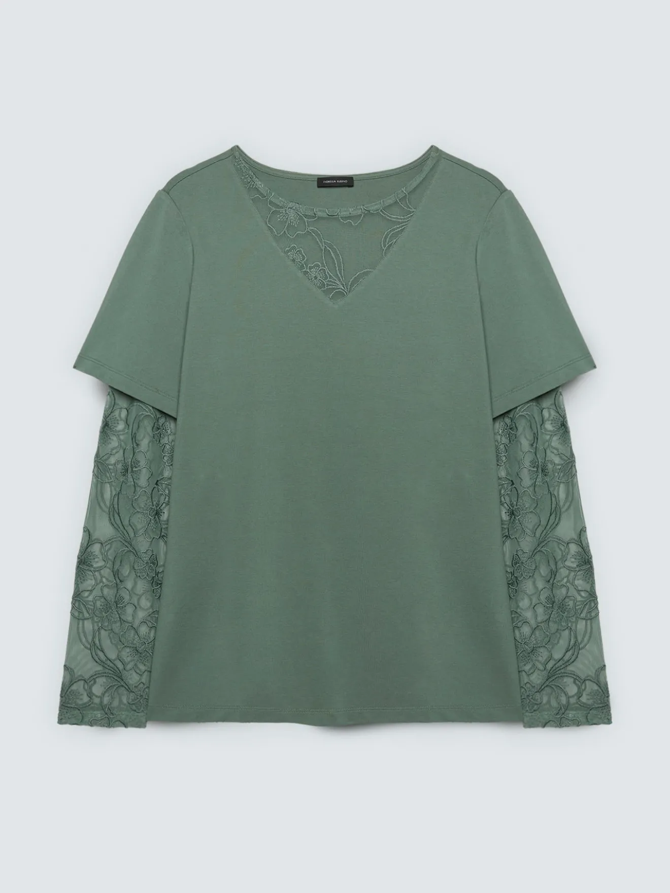 T-shirt con maniche e scollo in pizzo