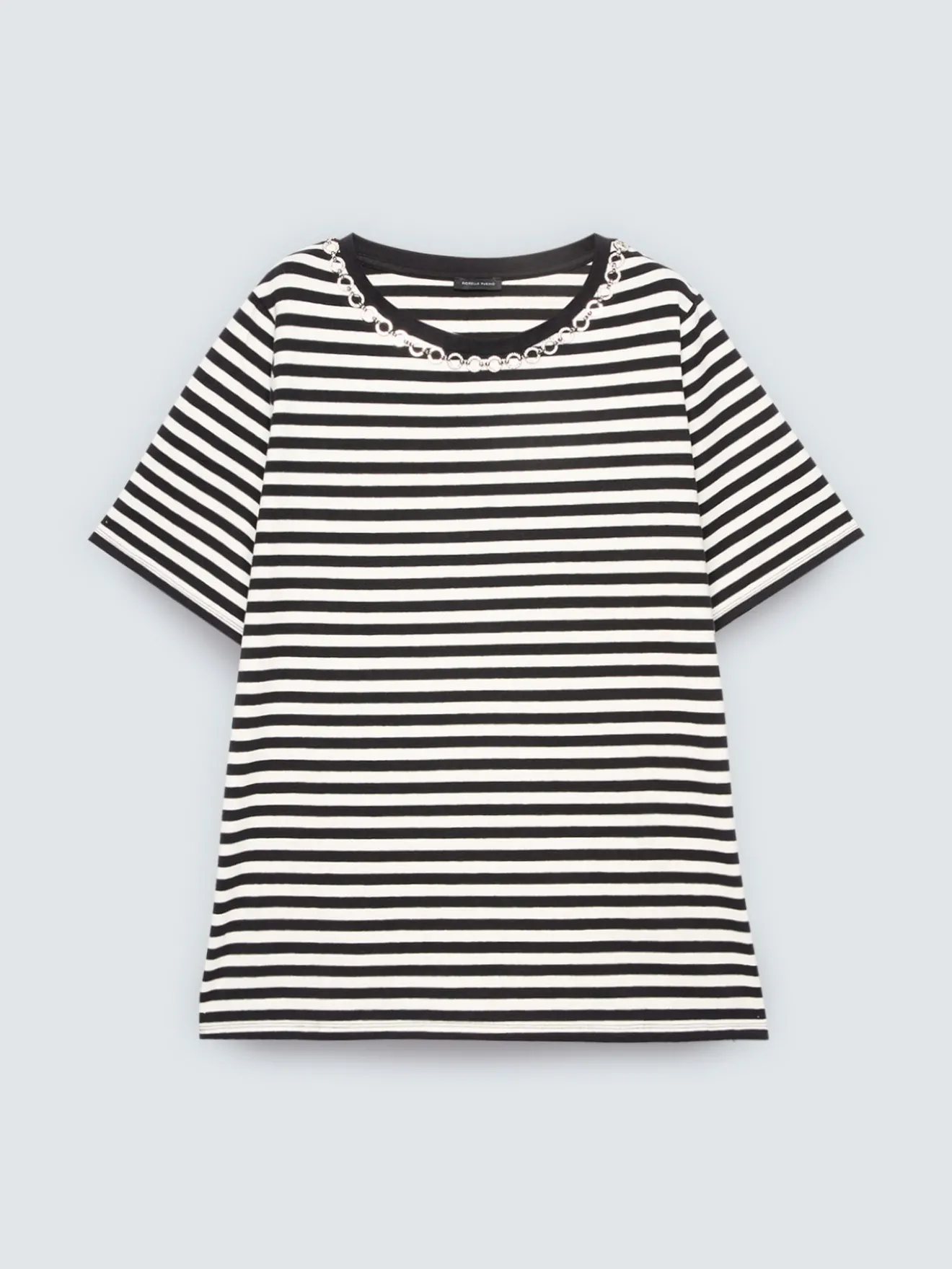 T-shirt in cotone a righe con applicazioni