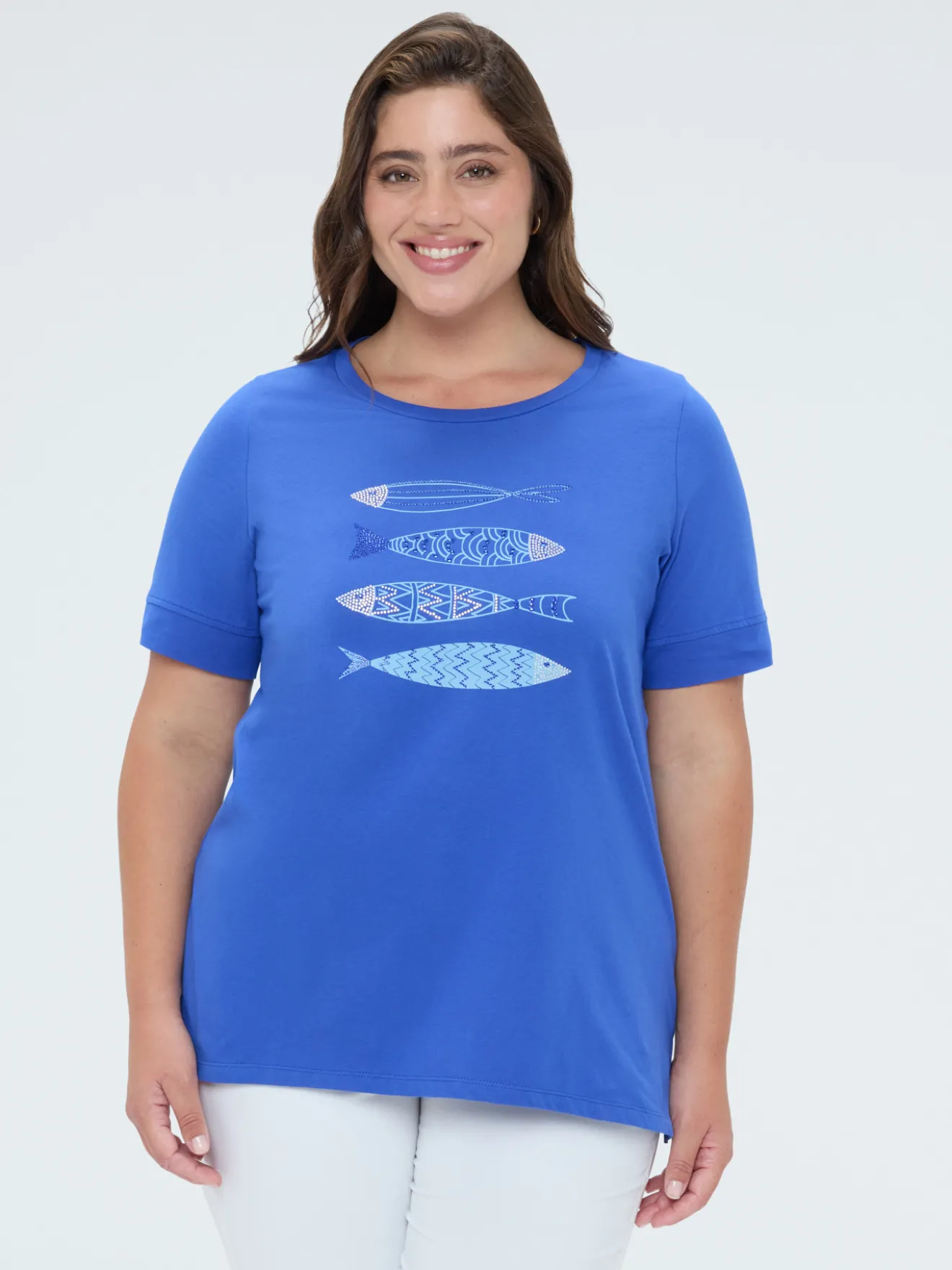 T-shirt in cotone con stampa e perline