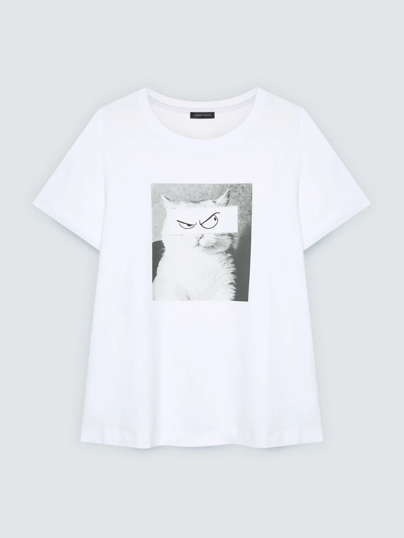 T-shirt in cotone con stampa gatto
