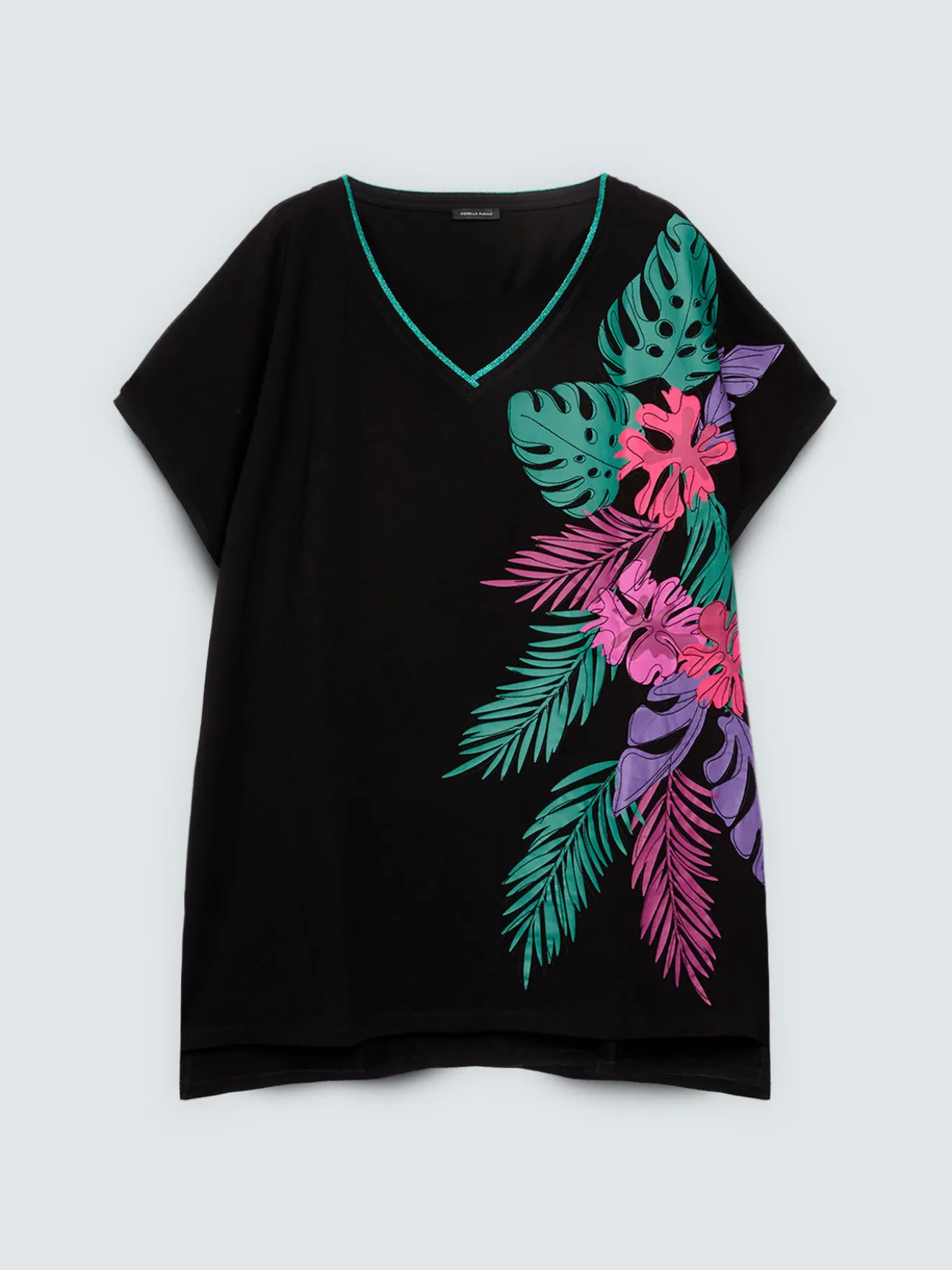 T-shirt in cotone con stampa tropicale