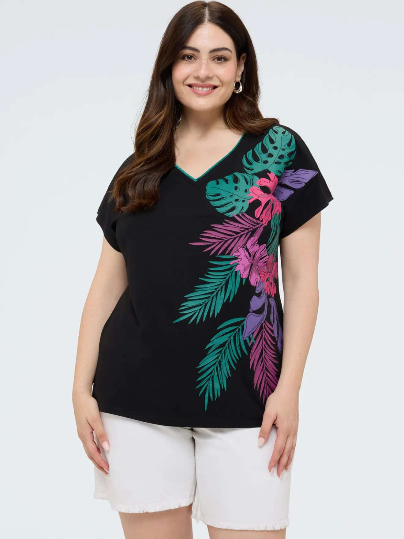 T-shirt in cotone con stampa tropicale