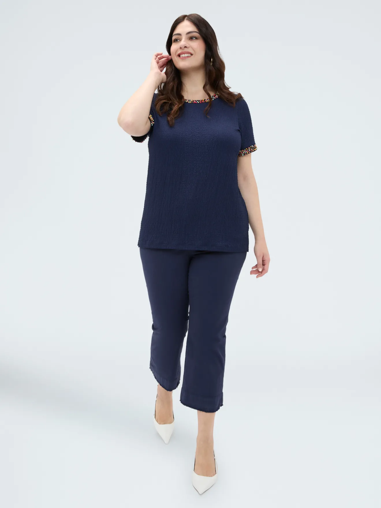 T-shirt in jersey con perline