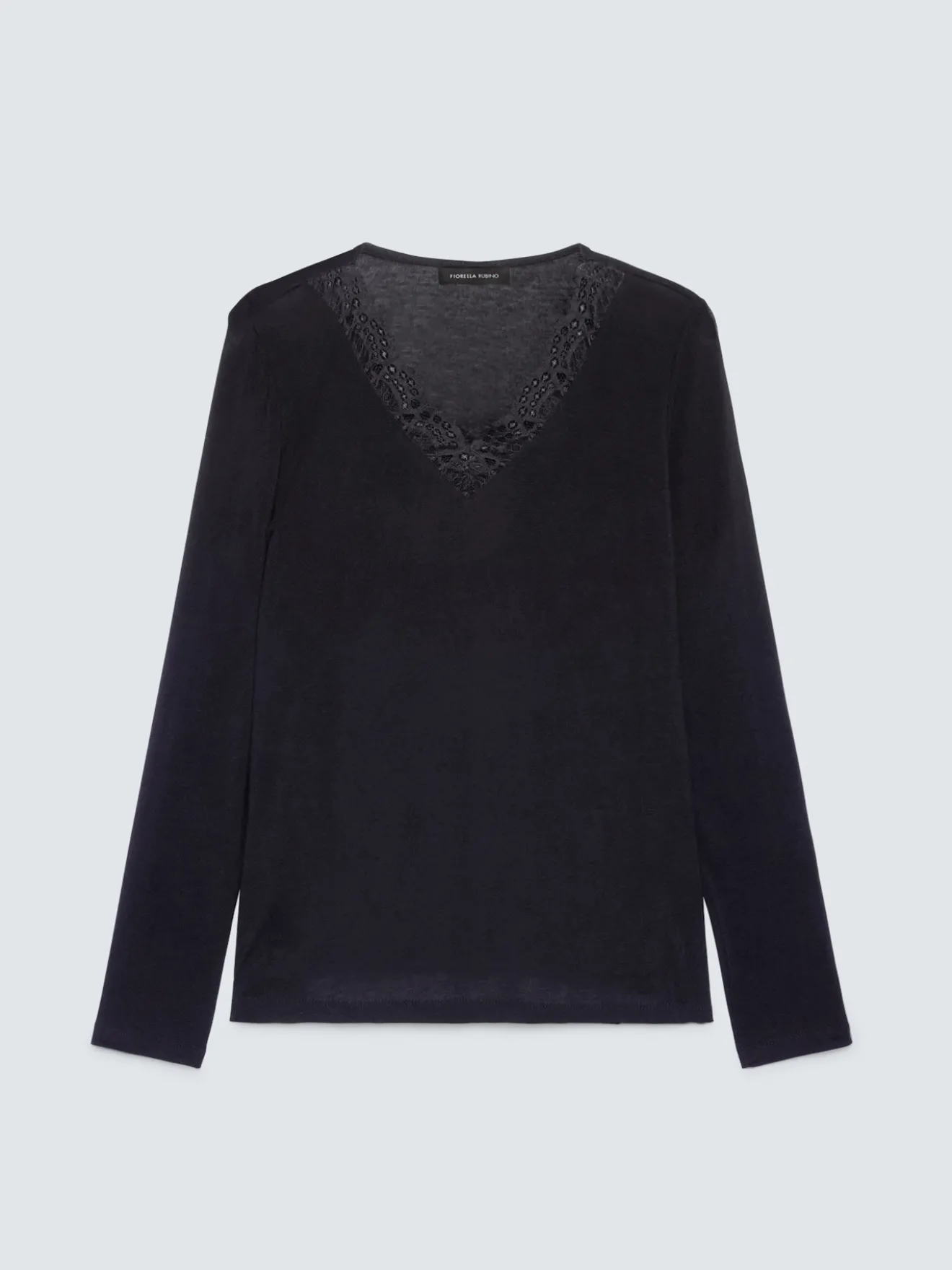 T-shirt in misto lana con pizzo